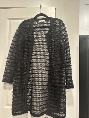 Milly Black Lace Sequin Open Front Long Jacket Cardigan Size 6 Made in USA